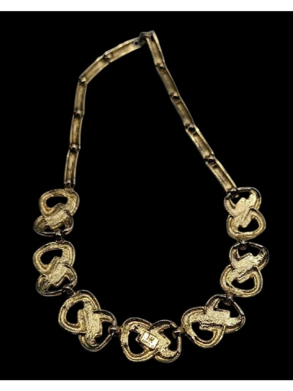 Vtg HR Paris Helena Rubinstein Gold Tone Enamel Interlocking Choker Necklace 16" - Picture 7 of 16